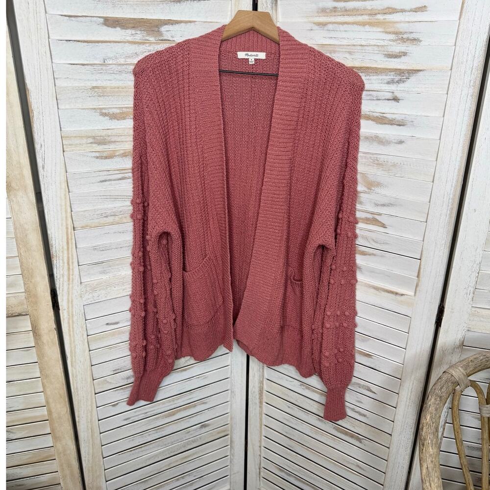 MADEWELL Women's M Bauble Pom Pom Cotton Knit Cardigan Sweater Dusty Rose Boho - Picture 2 of 16